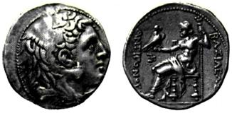 Τετράδραχμο του Αντιγόνου. Στη μια πλευρά φέρει το κεφάλι του Αλεξάνδρου στην άλλη το Δία και την επιγραφή «Βασιλέως Αντιγόνου». (Αθήνα, Νομισματικό Μουσείο) 