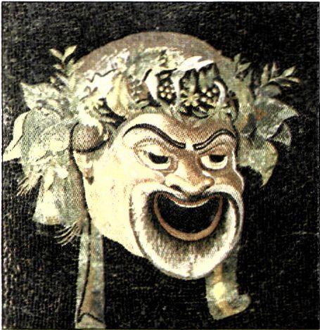 Ψηφιδωτό με παράσταση θεατρικού προσωπείου (2ος αι. π.Χ.) από τη Ρόδο. Το θεατρικό είδος της κωμωδίας αναπτύχθηκε ιδιαίτερα στους ελληνιστικούς χρόνους. (Ρόδος, Αρχαιολογικό Μουσείο)