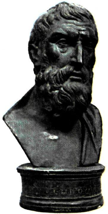 Χάλκινη προτομή τον Επίκουρου (2ος αι. μ.Χ.). Ο Επίκουρος, Αθηναίος κληρούχος από τη Σάμο, ίδρυσε στην Αθήνα φιλοσοφική σχολή στην περιοχή που ονομαζόταν Κήπος. (Νεάπολη, Εθνικό Μουσείο)