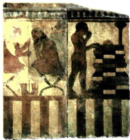 Πήλινες πλάκες με ζωγραφιστές παραστάσεις από επένδυση ετρουσκικού μνημείου (τέλη 6ου αι. π.Χ.). Απεικονίζουν πιθανότατα θρησκευτική τελετή. (Παρίσι, Μουσείο Λούβρου)