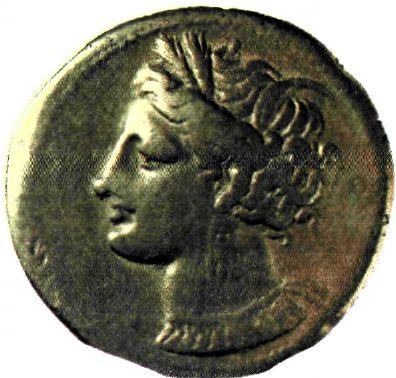 Στατήρας* από ήλεκτρο* της Καρχηδόνας. Οι Καρχηδόνιοι στη νομισματοκοπία τους μιμήθηκαν ελληνικά πρότυπα (Αθήνα, Νομισματικό Μουσείο)