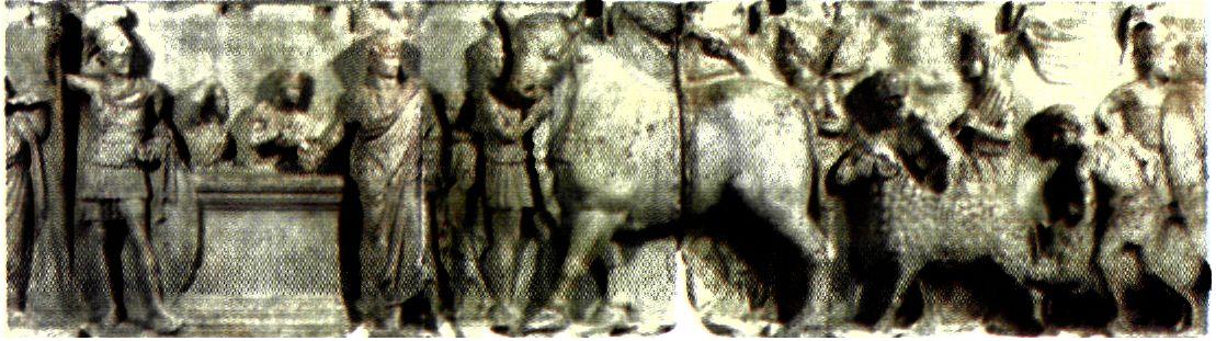 Μέρος ανάγλυφης παράστασης ζωφόρου* που παρουσιάζει σκηνή θυσίας στο θεό Άρη, 1ος αι. π.Χ. (Παρίσι, Μουσείο Λούβρου)