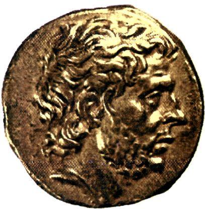 Χρυσός στατήρας* με παράσταση την κεφαλή του Φλαμινίνου. Πολλές ελληνικές πόλεις σε ένδειξη ευγνωμοσύνης για τη διακήρυξη της ελευθερίας τους έκοψαν νομίσματα με τη μορφή του Φλαμινίνου. (Αθήνα. Νομισματικό Μουσείο)