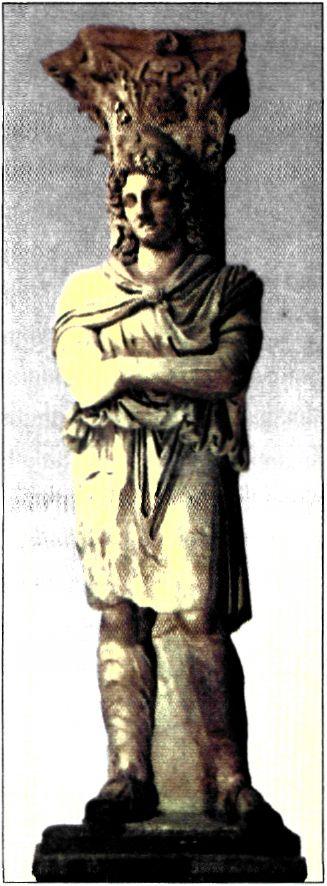 Κολοσσικός ανδριάντας βαρβάρου που διακοσμούσε την πρόσοψη δημόσιου κτηρίου της Κορίνθου. Η Κόρινθος, που είχε καταστραφεί από τους Ρωμαίους (146 π.Χ.), ανοικοδομήθηκε την εποχή τον Καίσαρα και διακοσμήθηκε με μεγάλα και λαμπρά μνημεία. (Κόρινθος, Αρχαιολογικό Μουσείο)