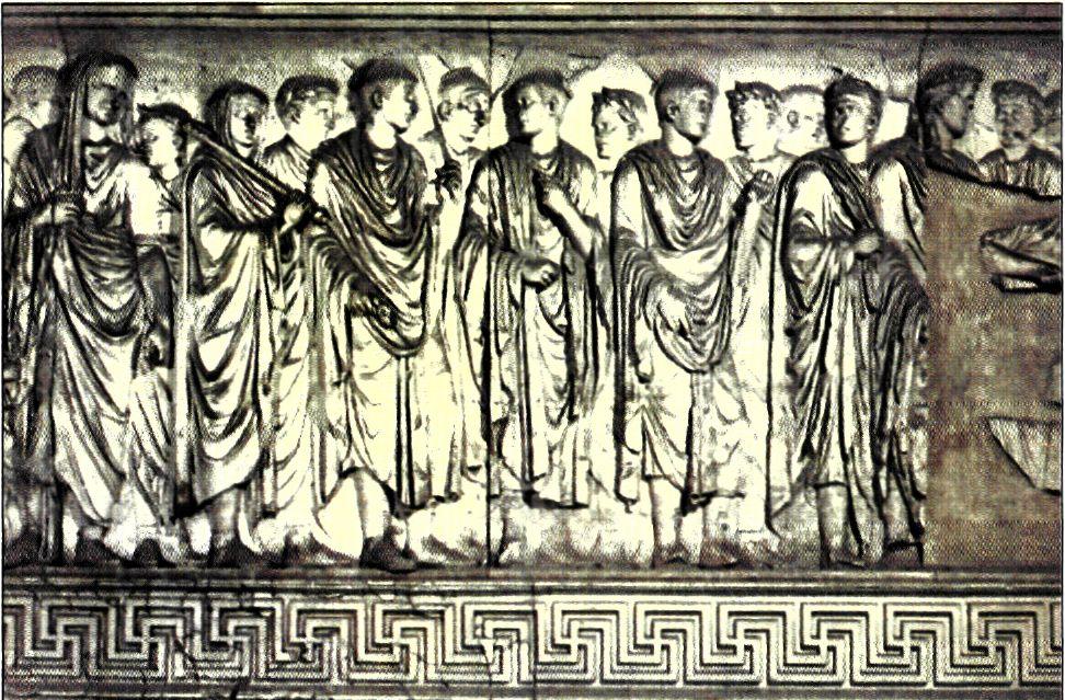 Ανάγλυφος πίνακας από το Βωμό της Ειρήνης (Ara Pacis). Παράσταση πομπής Ρωμαίων αξιωματούχων. Έργο της εποχής του Αυγούστου.