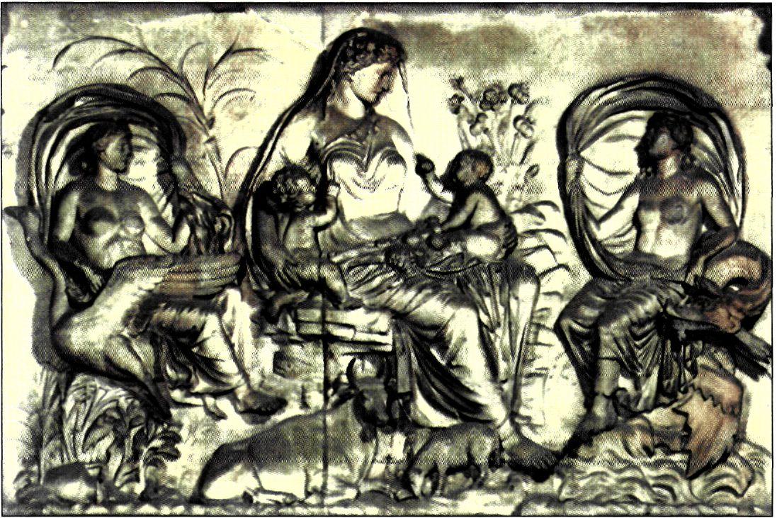 Ανάγλυφος πίνακας που διακοσμούσε το Βωμό της Ειρήνης (Ara Pacis) στη Ρώμη. Στο μέσον της παράστασης η προσωποποίηση της ιταλικής γης και στις άκρες δύο Αύρες.  Το έργο είναι της εποχής του Αυγούστου.