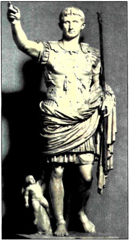 Ανδριάντας του Αυγούστου, γνωστός ως Αύγουστος Prima Porta. Χρονολογείται το 15 π.Χ. Συμβολίζει το ρωμαϊκό μεγαλείο και την επιβολή της ρωμαϊκής εξουσίας. (Ρώμη, Μουσείο Βατικανού)