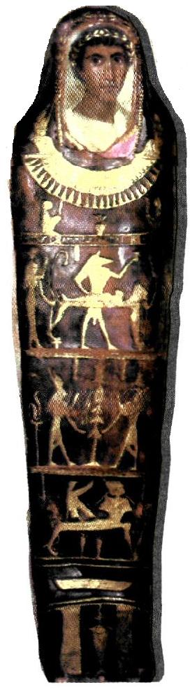 Μούμια του Αρτεμίδωρου, των χρόνων του Τραϊανού (98-117 μ.Χ.), από την Αρσινόη της Αιγύπτου. Στο επάνω μέρος της μούμιας είχε τοποθετηθεί  πορτρέτο του νεκρού με τα ιδιαίτερα χαρακτηριστικά του. Πρόκειται για προσωπογραφία του τύπου Φαγιούμ. (Λονδίνο, Βρετανικό Μουσείο) 