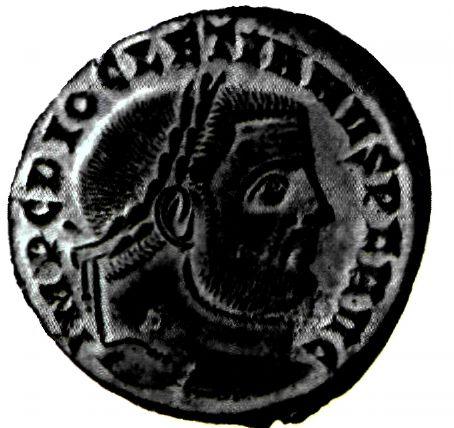 Νόμισμα με ανάγλυφη παράσταση της κεφαλής τον Διοκλητιανού {Αθήνα, Νομισματικό Μουσείο)