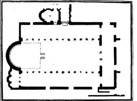 Κάτοψη της βασιλικής της Αχειροποιήτου στη Θεσσαλονίκη (5ος-6ος αι.). Είναι ο πιο χαρακτηριστικός αρχιτεκτονικός τύπος εκκλησίας της παλαιοχριστιανικής εποχής. Έχει πρόναο και χωρίζεται σε τρία κλίτη.