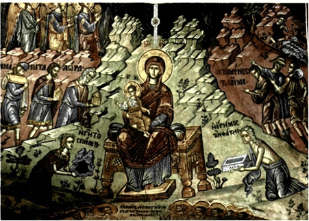 Τί σοι προσενέγκωμεν, Χριστέ... Τοιχογραφία στη μονή Δοχειαρίου, Άγιο Όρος, 16ος αι.